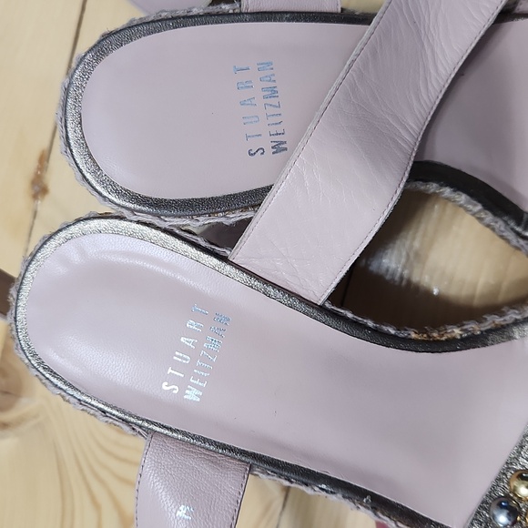Stuart Weitzman Hubcaps Wedge Metallic Studded Espadrille Sandals 7M - Picture 7 of 17